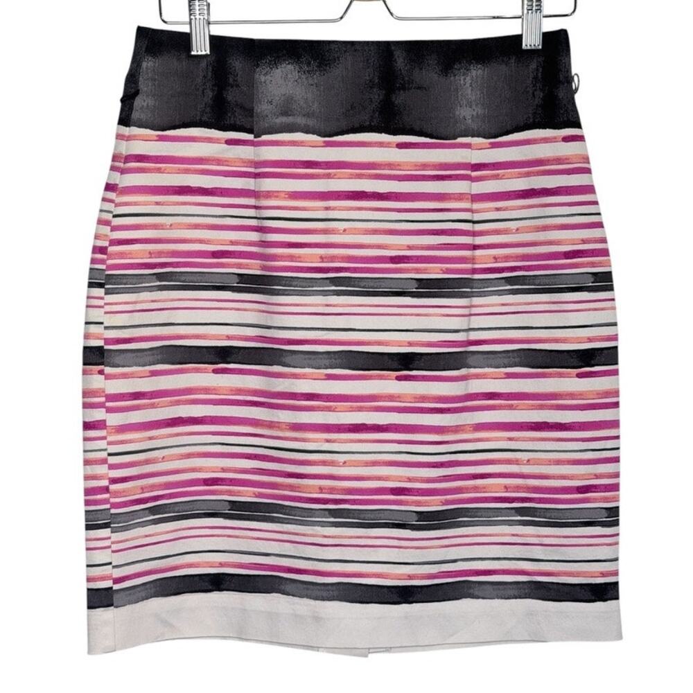 Worthington Watercolor Stripe Pencil Skirt 10 Petite Pink Gray Preppy Twee Work